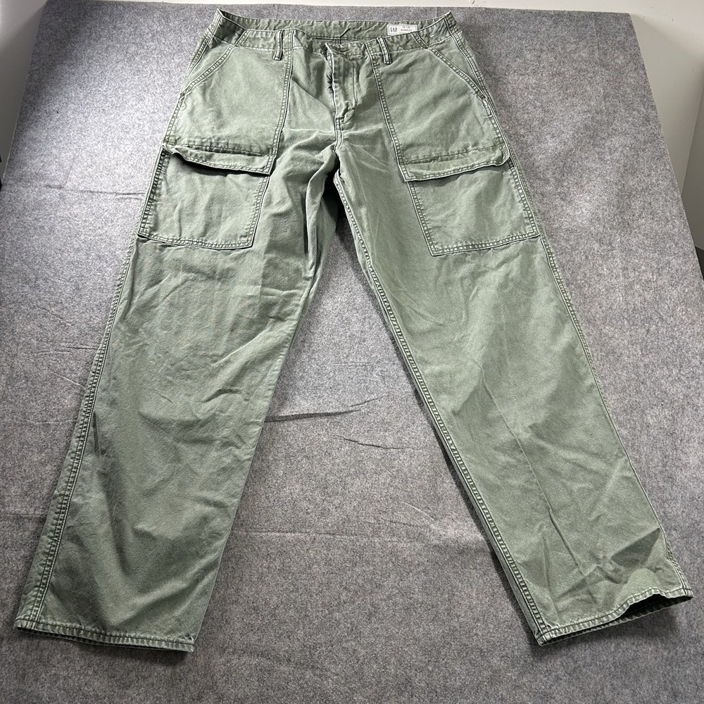 Gap Pants Men's 38X34 Baggy Fit Cargo Green Denim Heavy Cotton Y2K Skater